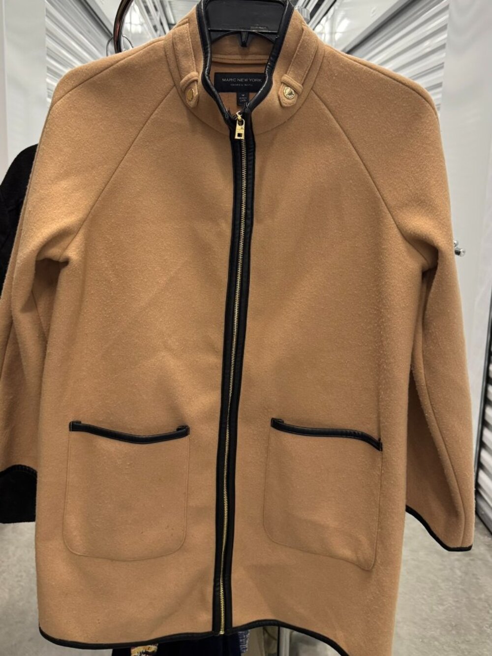 Marc New York by Andrew Marc Camel Zip Wool-Blend Coat - Size Medium